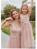 Blush Satin Tulle Sequin Appliques Flower Girl Dress Photoshoot Dress